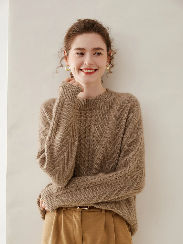 

High Quality Cashmere Sweater Women Autumn Winter O-neck Twist Thick Soft Warm Pullover Knitwear Casual Loose Clothing