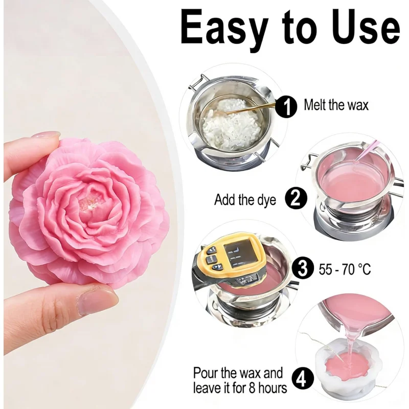 5Flower Candle Mold Set，3D Floral silicone candle mold，Used for candle making，Daisy、Peony、Rose、Tulip flower mold view 4