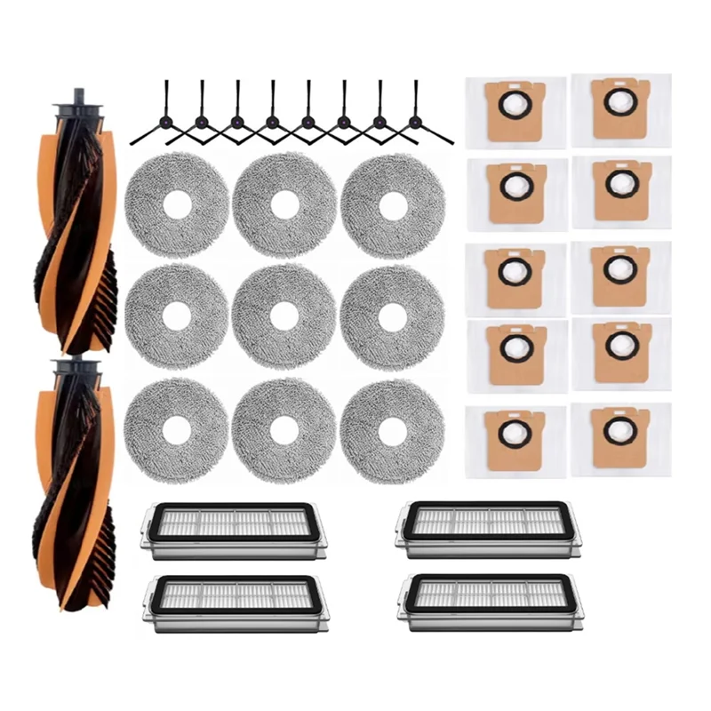 B25B Replacement Parts Set- Main Side Brush, Dust Bag, Hepa Filter, Mop Cloth(33PCS) For JONR P20 PRO/T5 Pro Robot Vacuum Cleane
