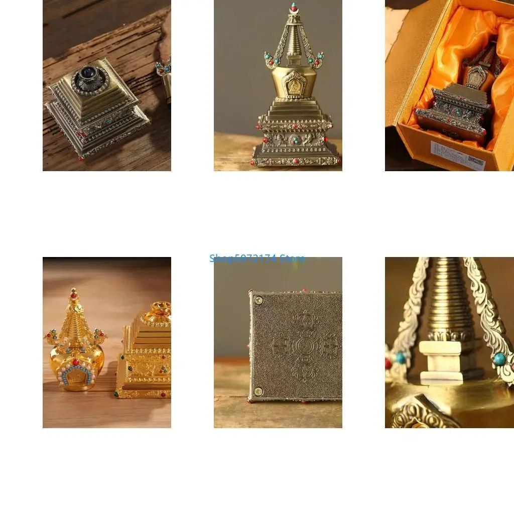 Y3NB Buddhas Statue Tibetan Stupa Tantrics Buddhist Desktop Decors Fengshui Ornament