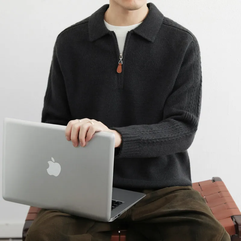 

Faionable f-Zip Ne Knitwear Pure Color Simple Sle for Teens Autumn Winter Warm Breathable Long Sve Sweater