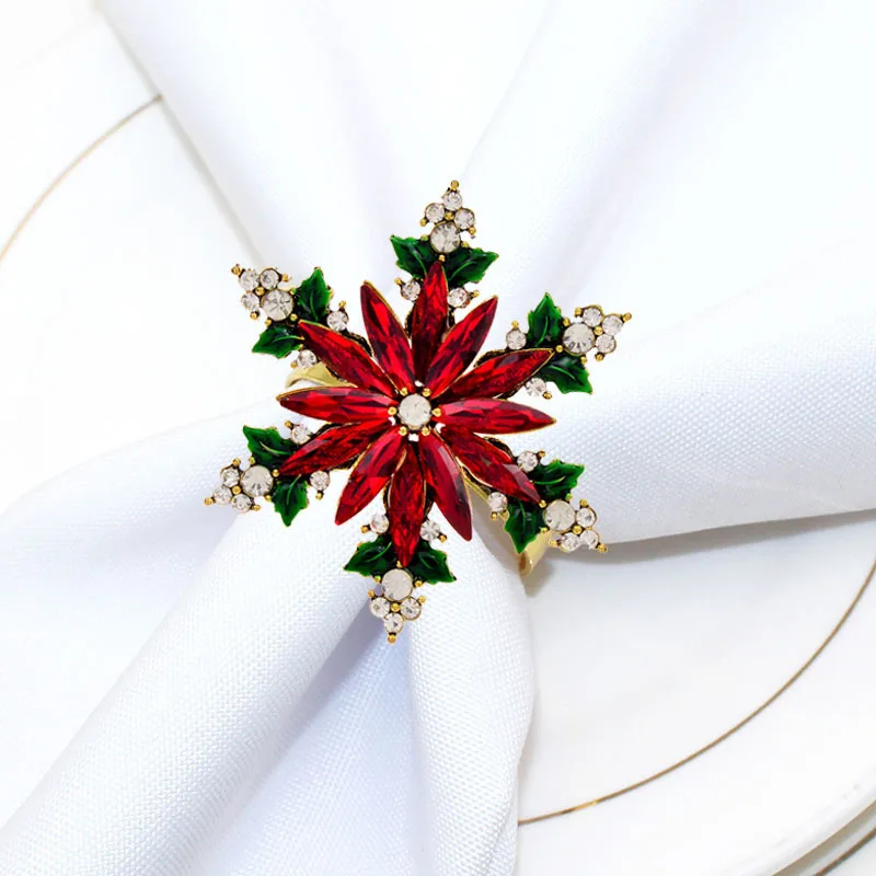 6Pcs Christmas Colorful Crystal Snowflake Napkin Rings Wedding Xmas Party Table Decoration Napkin Holders Hotel Towel Buckles