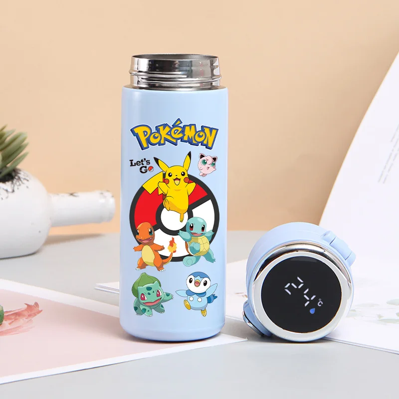 420ML 포켓몬 피카추 온도 표시 보온병 컵 스테인레스 스틸 핫 애니메이션 보온병 야외 진공 절연 컵 선물
