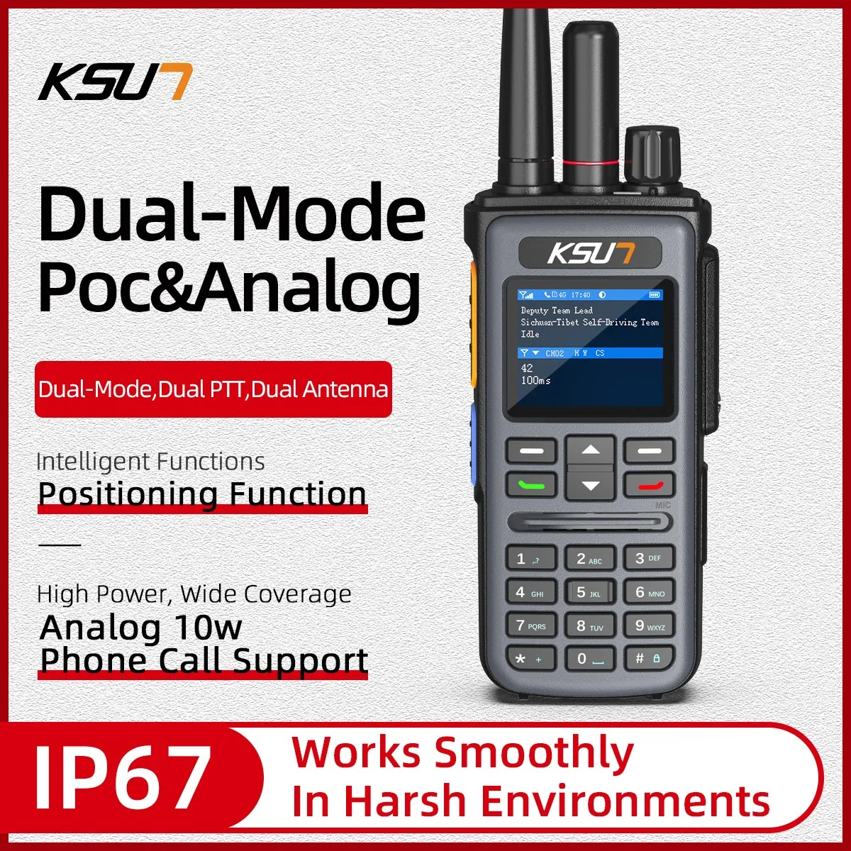 KSUN CT96P High-power handheld walkie-talkie Switch between 4G and UHF 10W get 5-10km coverage plus GPS and dual SIM support