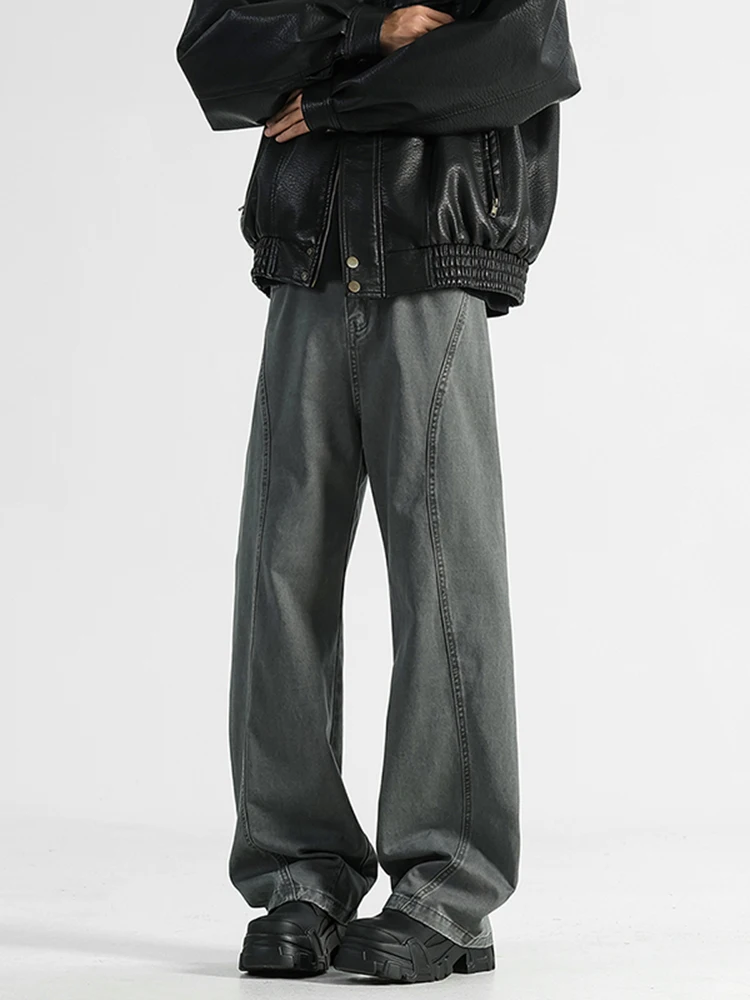 

American Vibe Men's Autumn Winter Straight Leg Wide Leg Jeans Workwear Trousers Knife Slanted Cut Durable Wear Resistant