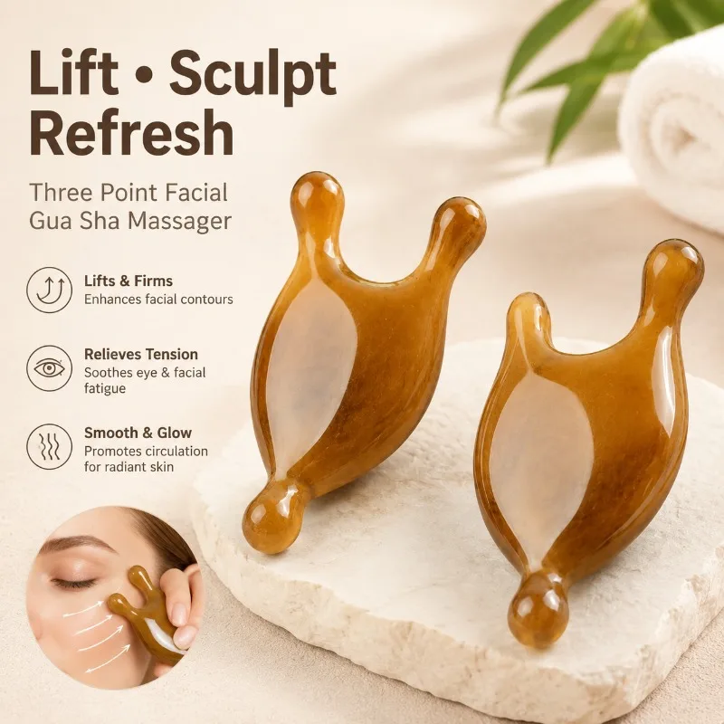 Three‑point Frog‑shaped Facial Meridian Wand Nasal Massaging Stick Multi‑site Acupoint Pressing Tool Ox‑horn Dual‑use Scraping