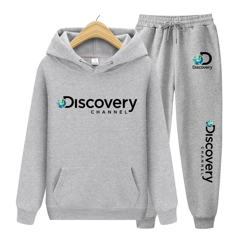 Discovery Channel Men Women Tracksuit Sets 2023 Autumn Winter Mens Hooded Jacket+Pants Suit Men's Casual Sportswear Male