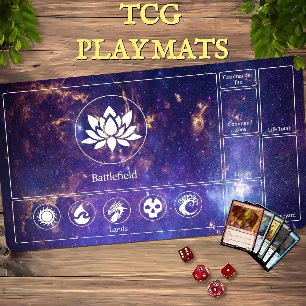 Purple Nebula White Lotus Magic Card Battle Mat TCG Playmat Anti-Slip Base Gathering Gaming Mat Board Game Mat for TCG