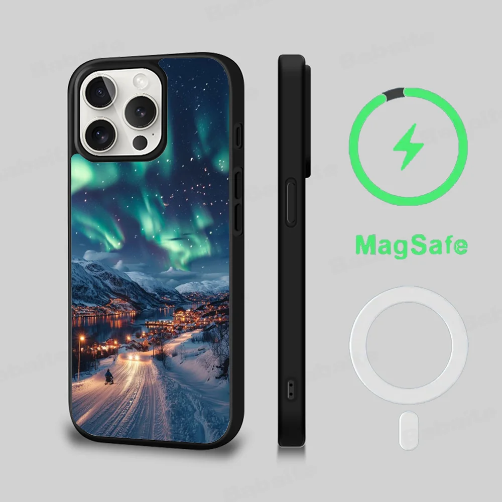 Beautiful Northern Lights Phone Case Magnetic Case For IPhone 16 14 13 12 11 15 Pro Max Plus For Magsafe Wireless Charge Cover