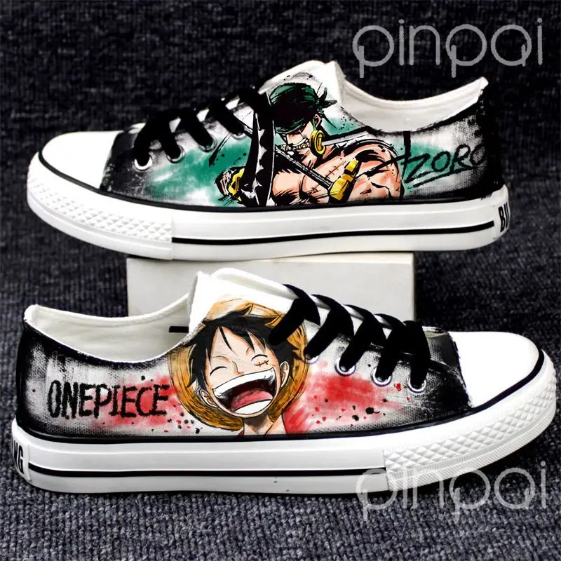 

One Piece Spring and Autumn Low-Top Canvas Shoes Reflective Breathable Sneakers Monkey D. Luffy Graffiti Print Sneakers Gift