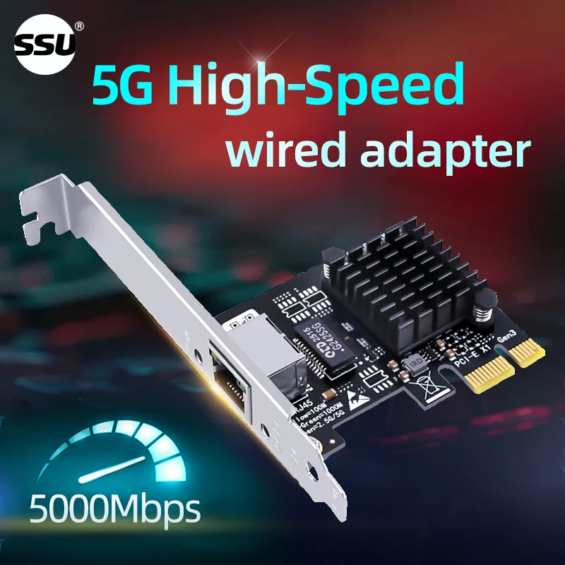 Computer 5G Wired Network Card Ethernet 5Gbps Desktop PCI-E X1 to 5G Network Adapter 5000Mbps, Suitable for Windows 10/11