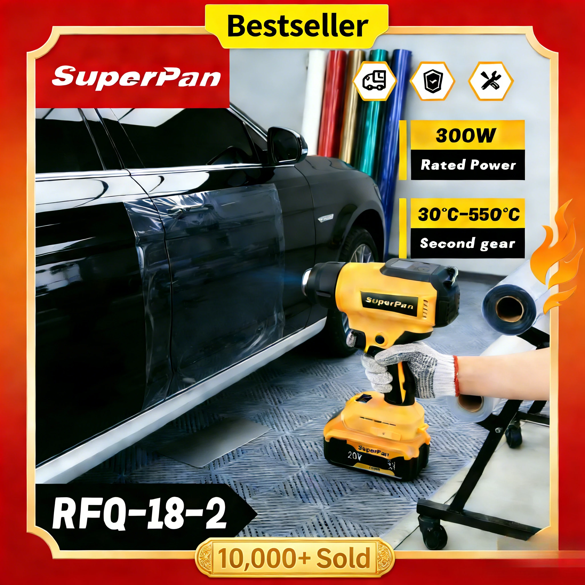 

Беспроводной термофен SuperPan для термоусадочной пленки, 18В, литий-ионный, с функцией автоматического отключения, легкий, для аккумуляторов Dewalt 18В