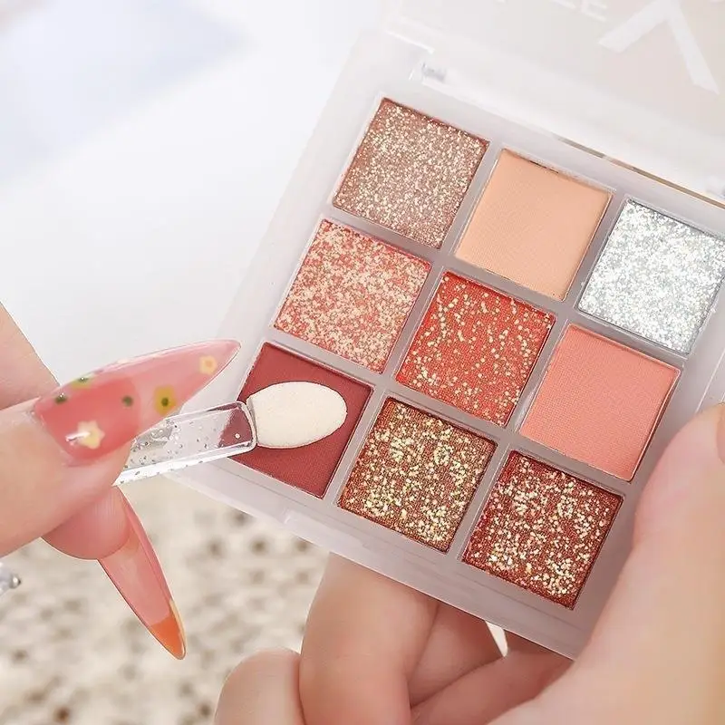 9 Colors Eye Shadow Plate Glitter Powder Matte Sparkling Sequin Earth-color Girly Palette Waterproof Long-lasting Cosmetics
