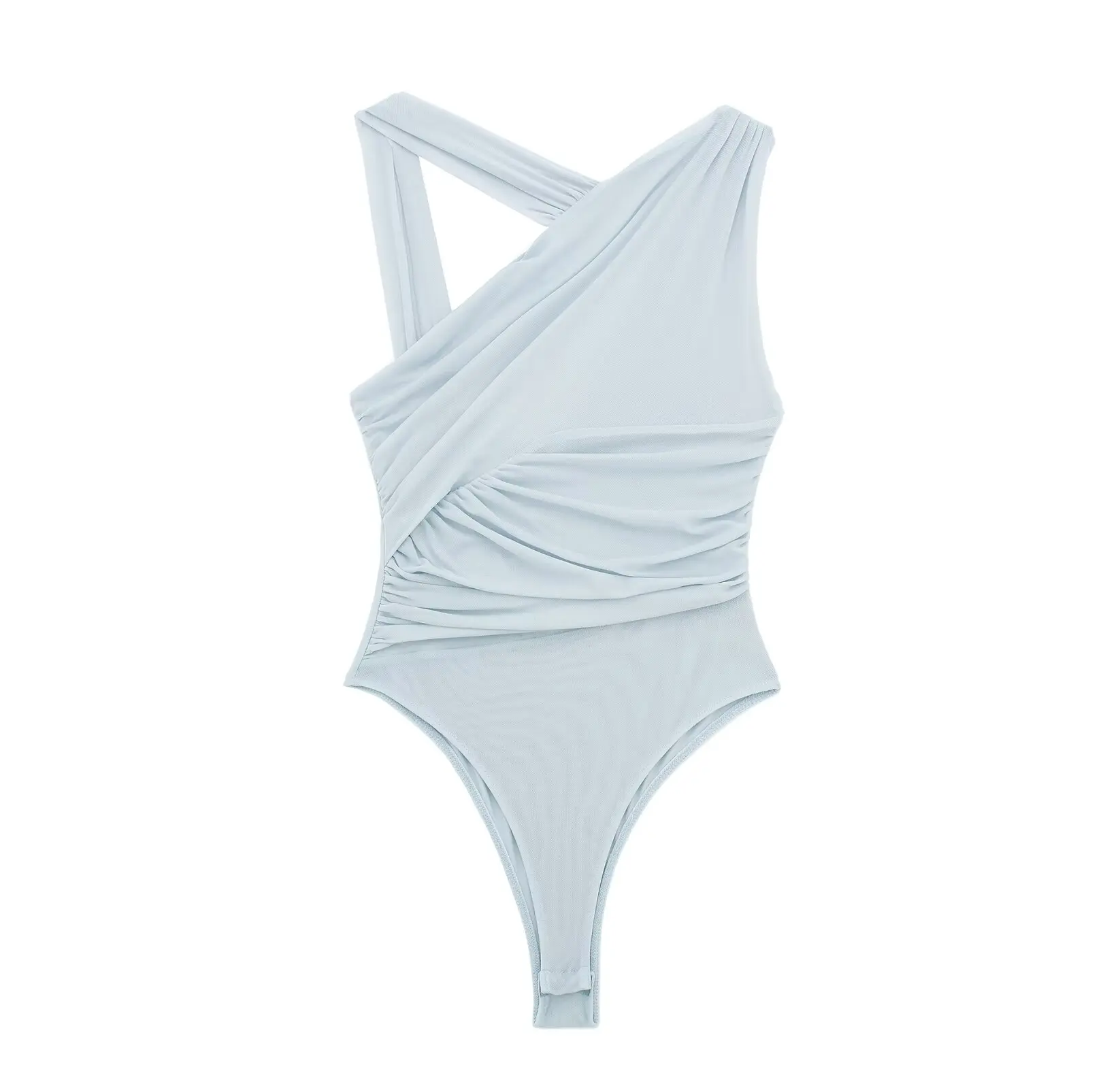 Asimmetrico Pieghettato Velo Sottile Sexy Rete di Seta Vestito di Un Pezzo di Design delle Donne A Vita Alta Pantaloni Or Tessuto di Poliestere Estate 2024