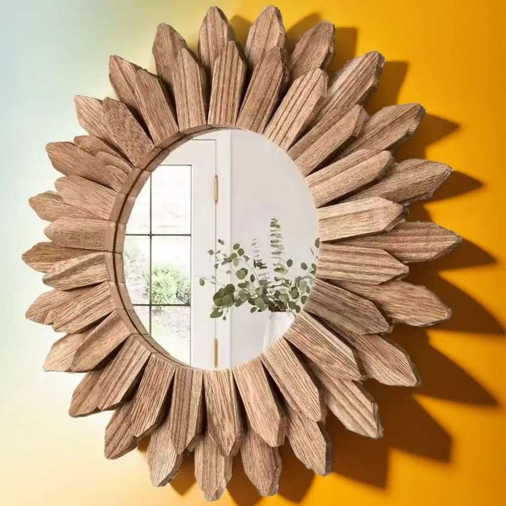 12inch Rustic Wooden Farmhouse Decorative Mirror Wall Mounted Vanity Mirror