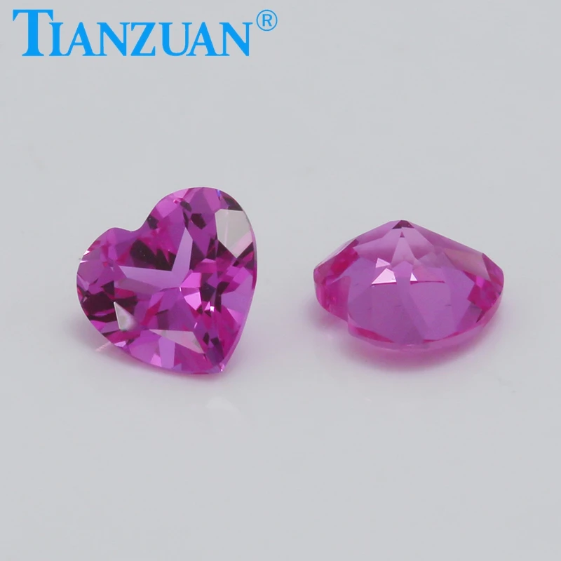 2# Pink Color Heart shape natural cut Artificial Ruby Corundum Stone clear loose stone jewelry making
