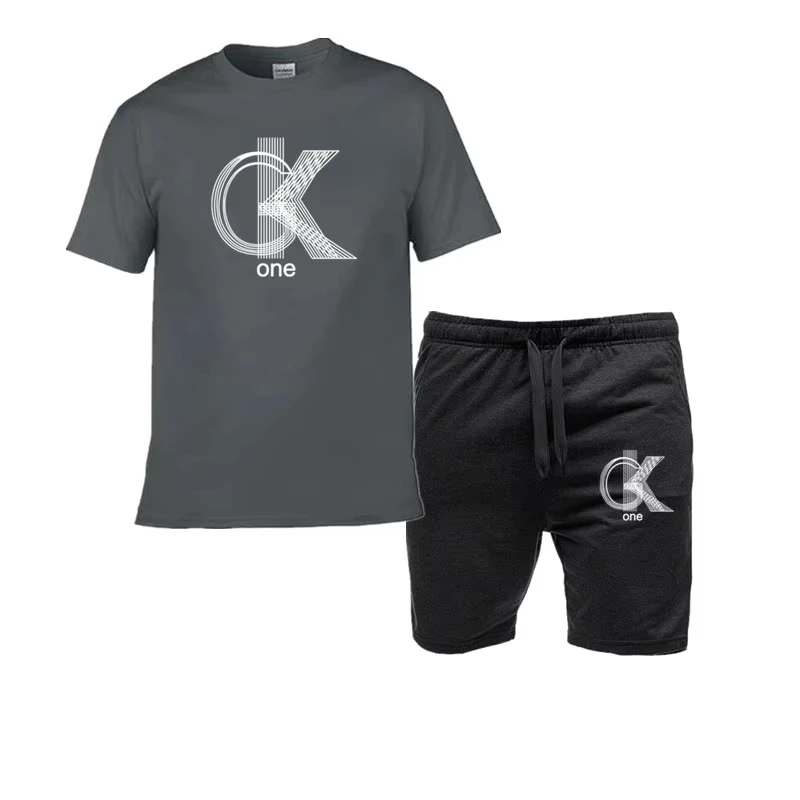 

Men's patterned T-shirt+shorts casual round neck, short sleeves, summer essentials, fashionable prints, comfortable clothing