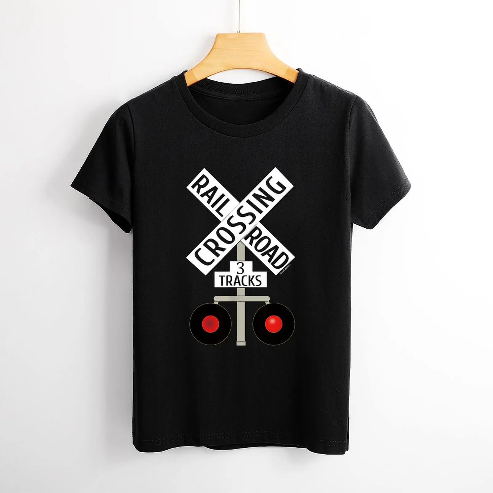 Train Railroad Crossing Lights 3 tracks road sign Women Shirt Graphic Shirt Casual Short Sleeved Female Tee T-Shirt Size S-4XL