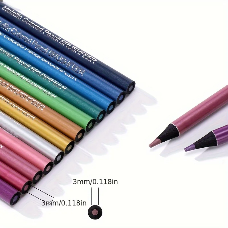 12 Color Metallic Colored Pencils Drawing Sketching Set Coloring Colour Pencils Brutfuner Profession Art Supplies For Artist image 3