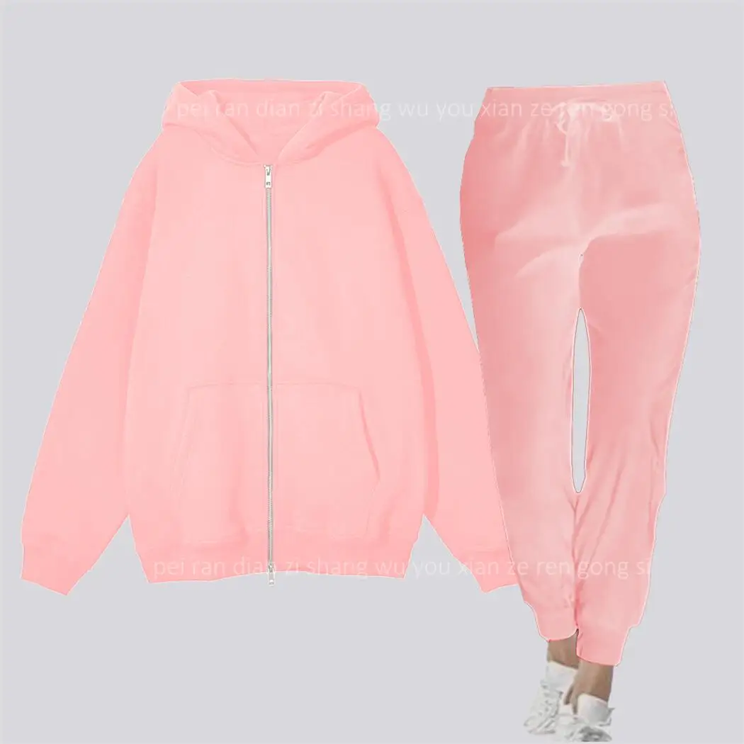 Zipper Cardigan Blank Women Hoodie And Sweatpants Two-piece outfit High Quality Clothing Chandals Famale pants Sets Sports Suit