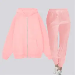 Zipper Cardigan Blank Women Hoodie And Sweatpants Two-piece outfit High Quality Clothing Chandals Famale pants Sets Sports Suit