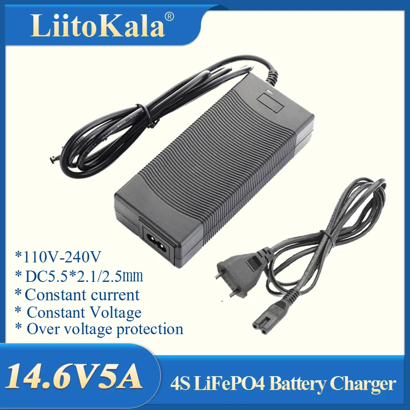 LiitoKala 4S 14.6V3A/5A LiFePO4 battery Charger 12V/14.6V5A LiFePO4 Battery Charger Input 100-240V Safety Stable