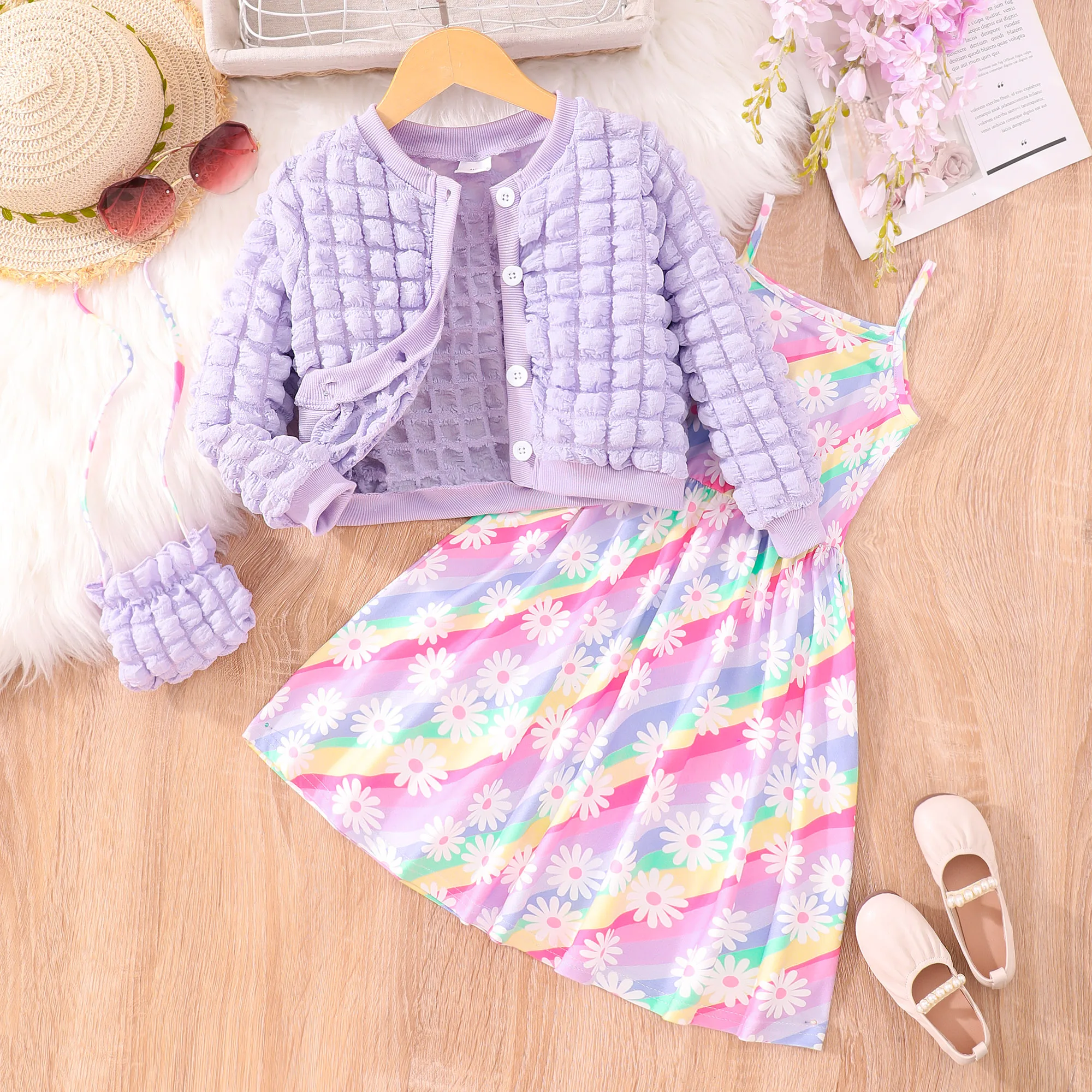 

2023 Dress for Kids Girl 2 - 8 Years Autumn Winter Kids Clothes Set Girl Suit Flower Long Sleeve Party Gown for Children Outfit