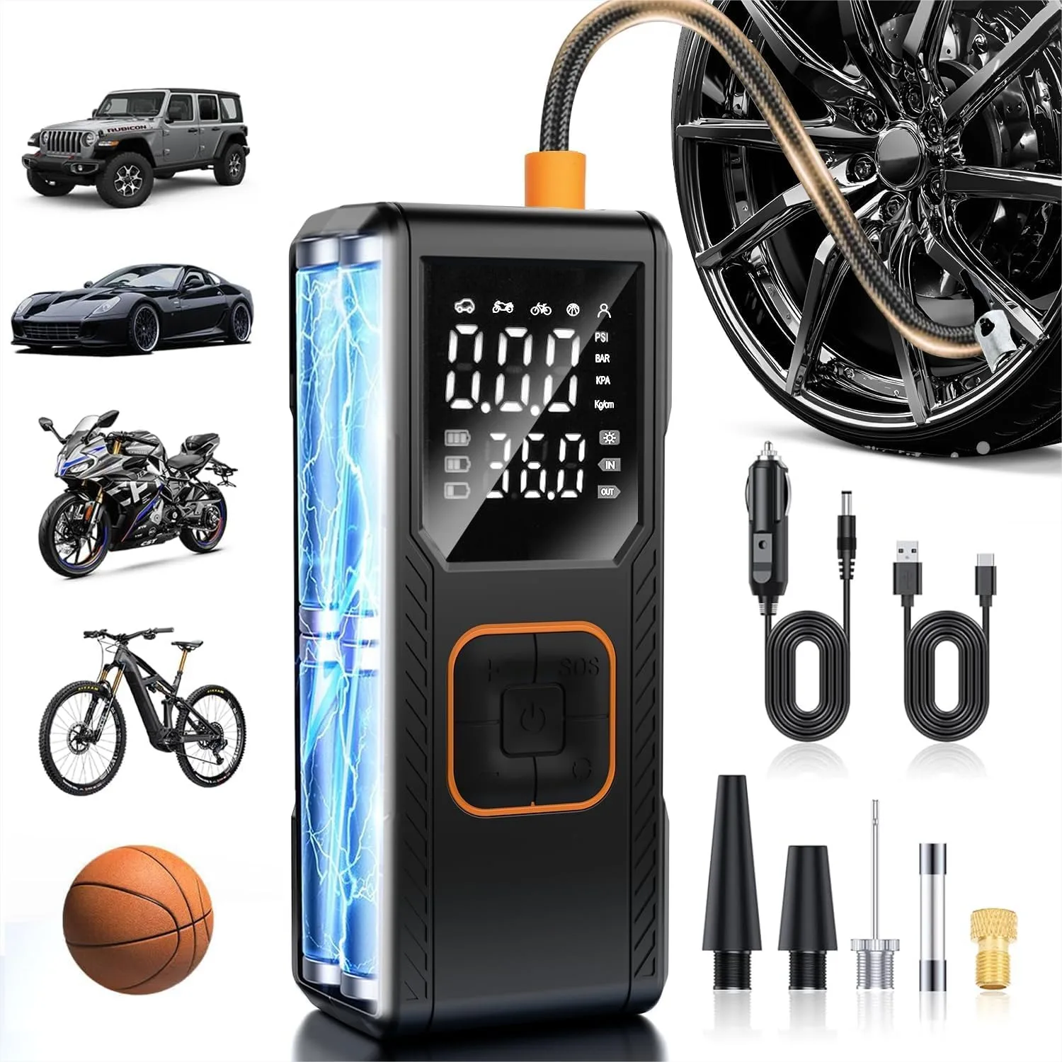 

Cordless Tire Inflator 150PSI Portable Air Compressor for Car Tires, Bike Pump with Digital Gauge, 3X Fast Inflation Auto