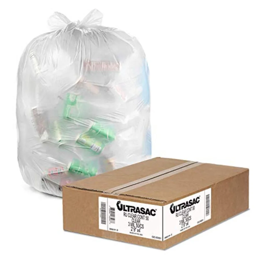 

42 Gallon 3 MIL Thick Heavy Duty Clear Trash Bags - 33" x 48" - Pack of 50 - For Industrial Construction and Commercial
