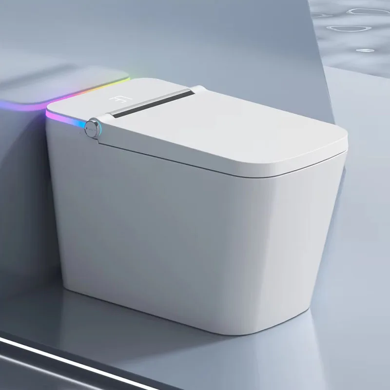 

Современный автоматический унитаз-биде с напольным монтажом, удлиненный, с автоматическим смывом, датчиком движения ногой, скрытым бачком и интеллектуальными функциями