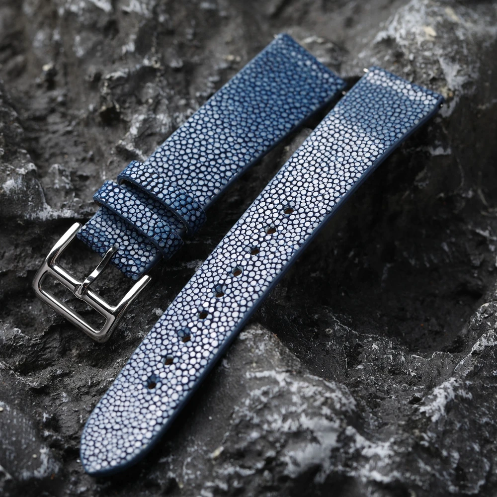 Handmade Pearl Fish Leather Vintage Strap 18 19 20 21 22MM Black Men Vintage Bracelet Black Blue Green Leather Strap