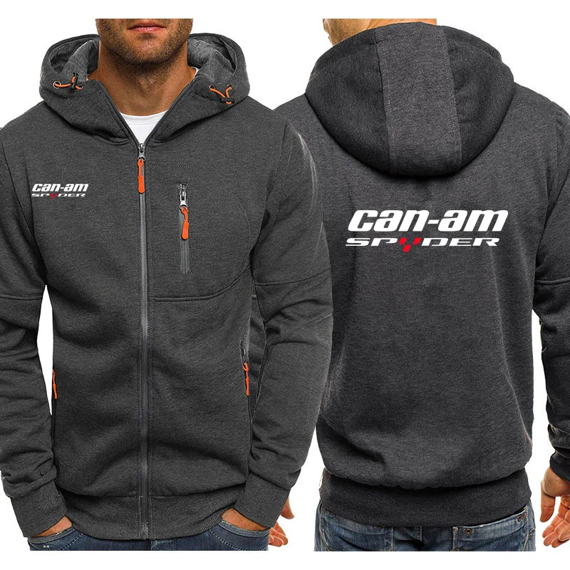 CAN AM Logo BRP 2024 Men's New Long Sleeves Sweatshirts Warm Windproof Jacket Double Zipper Fashion Hooded Sports Tops Clothing