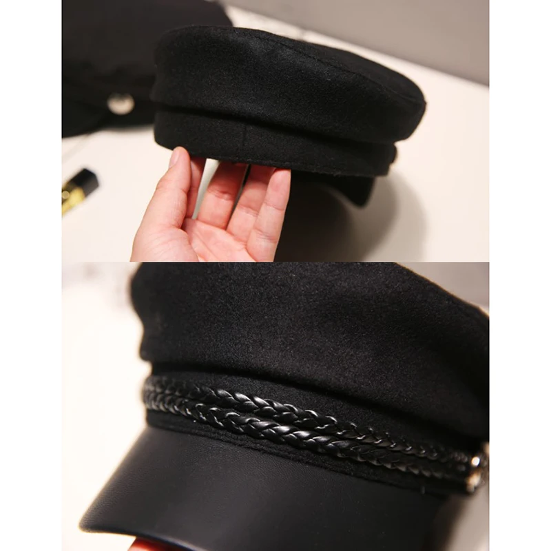 Leather Military Hat Sailor Hats Flat Top Captain Cap Travel Cadet Hat