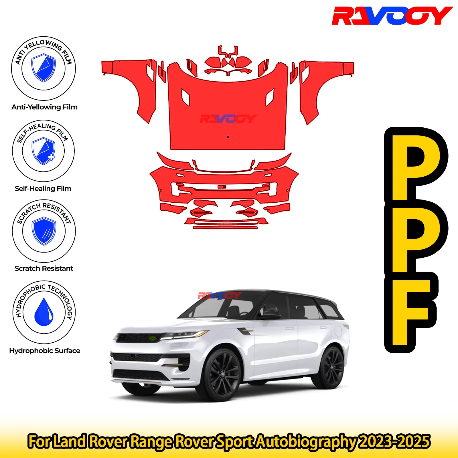 

For Land Rover Range Rover Sport Autobiography 2023-2025 Glossy Matte Black Precut front PPF Kit Paint Protection Film