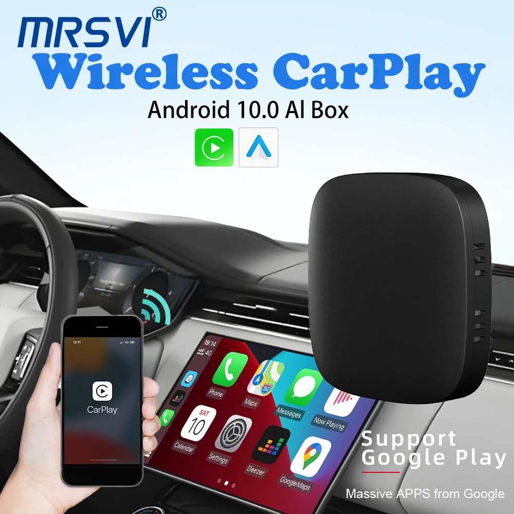 MRSVI Mini Wireless Carplay Adapter Android Auto Smart Dongle Plug and Play For Audi Toyota Mazda Nissan Chevrolet Suzuki Subaru