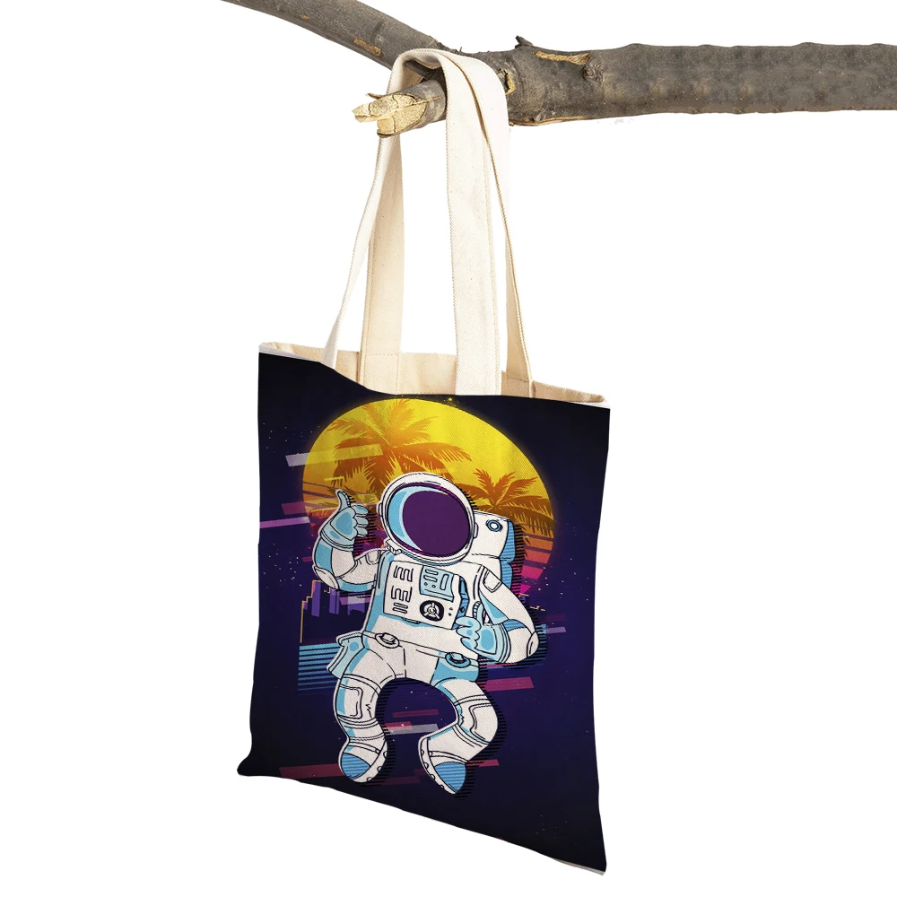 Astronaut Skateboard Surfboard Moon Supermarket Shopper Bag Lady Tote Handbag Nordic Canvas Women Shopping Bags