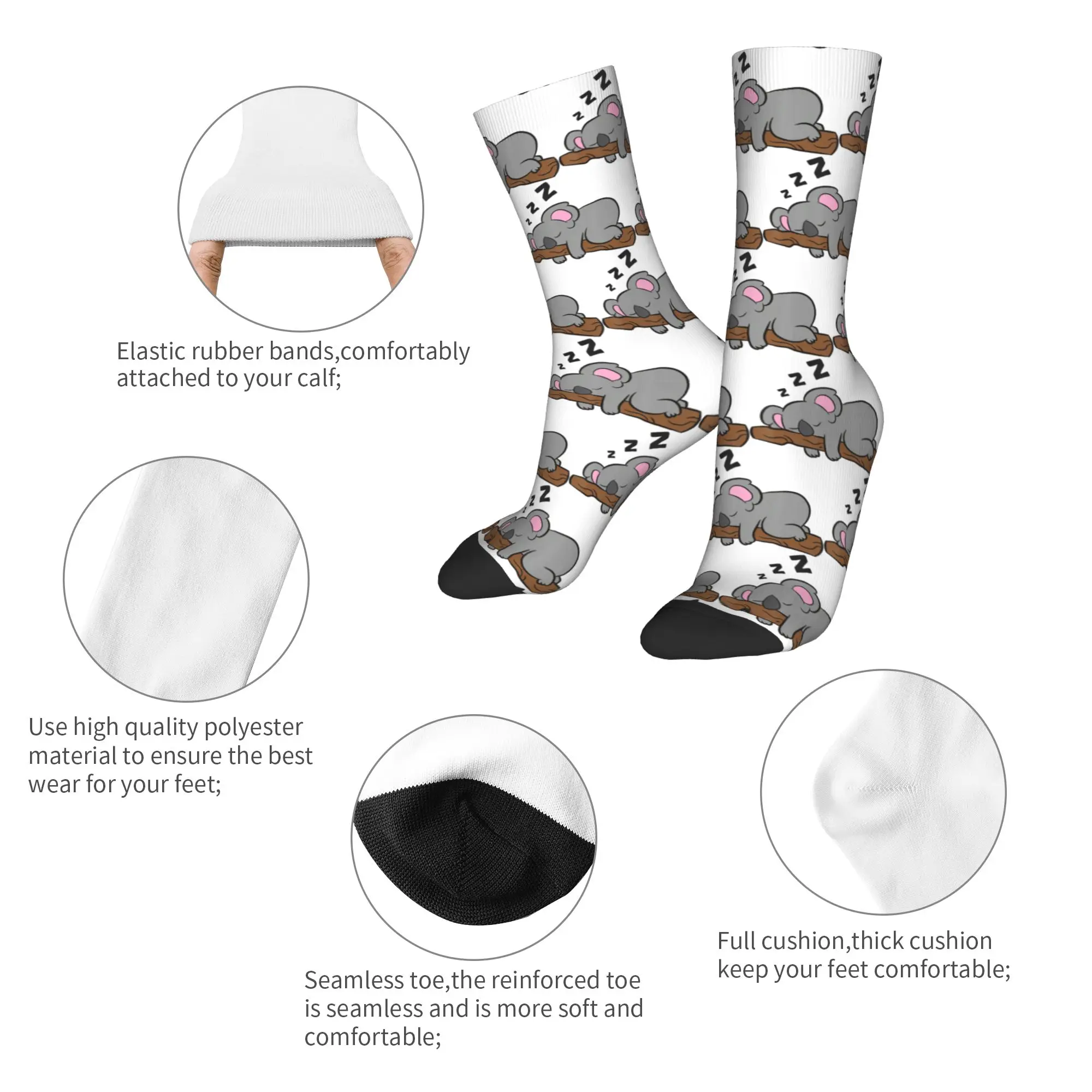 Cool Cute Lazy Koala Bear Napping Dress Skateboard Socks  Polyester Crew Socks for Unisex Breathable