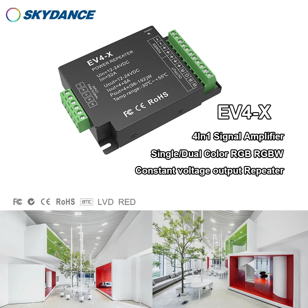 

DC12V-24V EV4-X 4In1 PWM Constant voltage output Repeater Single/Dual Color RGB RGBW LED Signal Amplifier Apply for LED strip