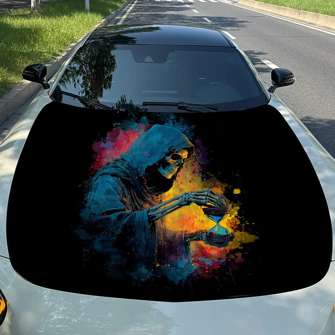 

Художественная виниловая пленка для автомобиля «песочные часы» Reaper, водонепроницаемая наклейка на капот автомобиля из ПВХ, самоклеящиеся устойчивые к царапинам наклейки для двигателя C