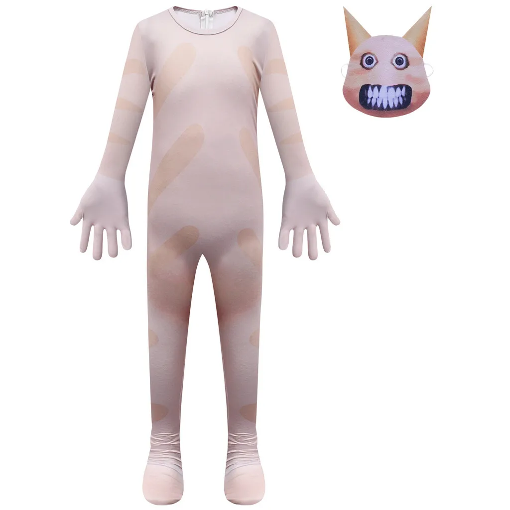 4914 Conjunto de mono estampado con motivos de animales y mascarilla para niños y niñas.