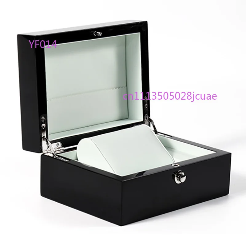 

Piano paint watch box storage wood black round lock watch packaging flip paint watch display