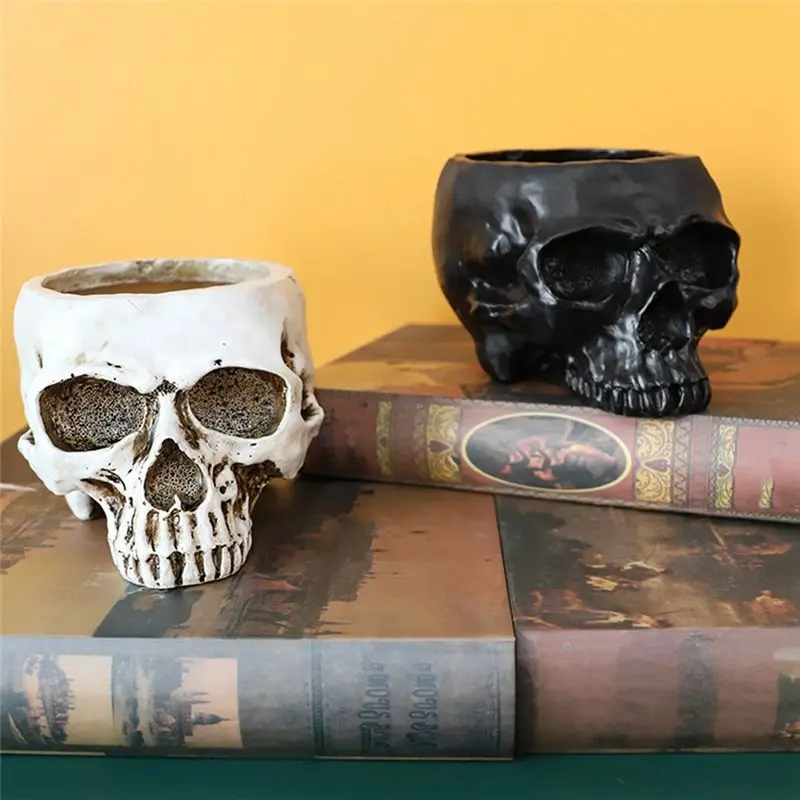 Resin Human Skull Model Flowerpot Workmanship Skull Planter Pot Attractive Multifunctional For Home-A50M