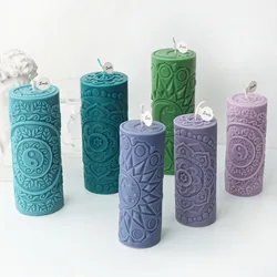 Cylinderical Relief Pattern Candle Silicone Mold Handmade Abstract Craft Column Scented Candle Gypsum Soap Resin Mold Home Decor