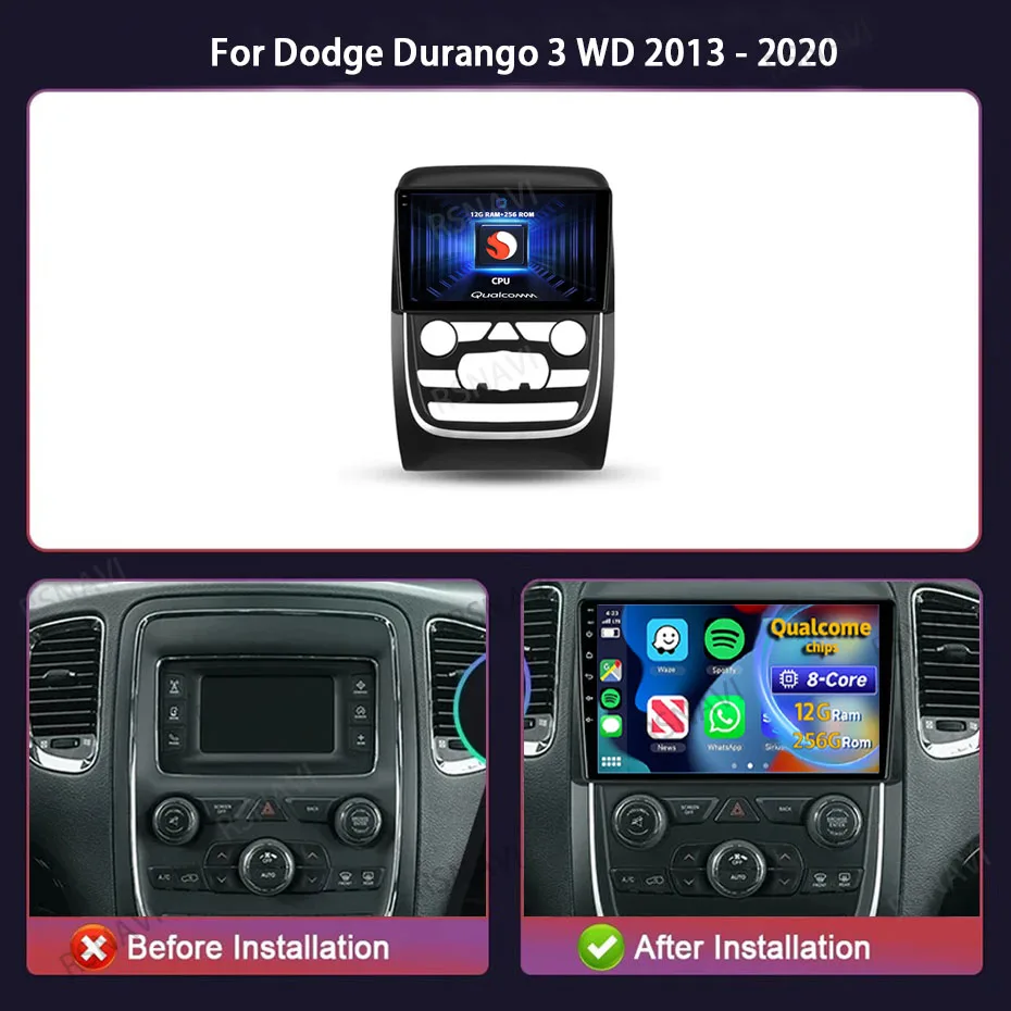 Android 14 Carplay Auto For Dodge Durango 3 WD 2013 2014 2015 - 2020 Car Radio Navigation DSP WIFI+4G BT Stereo DVD Video Player