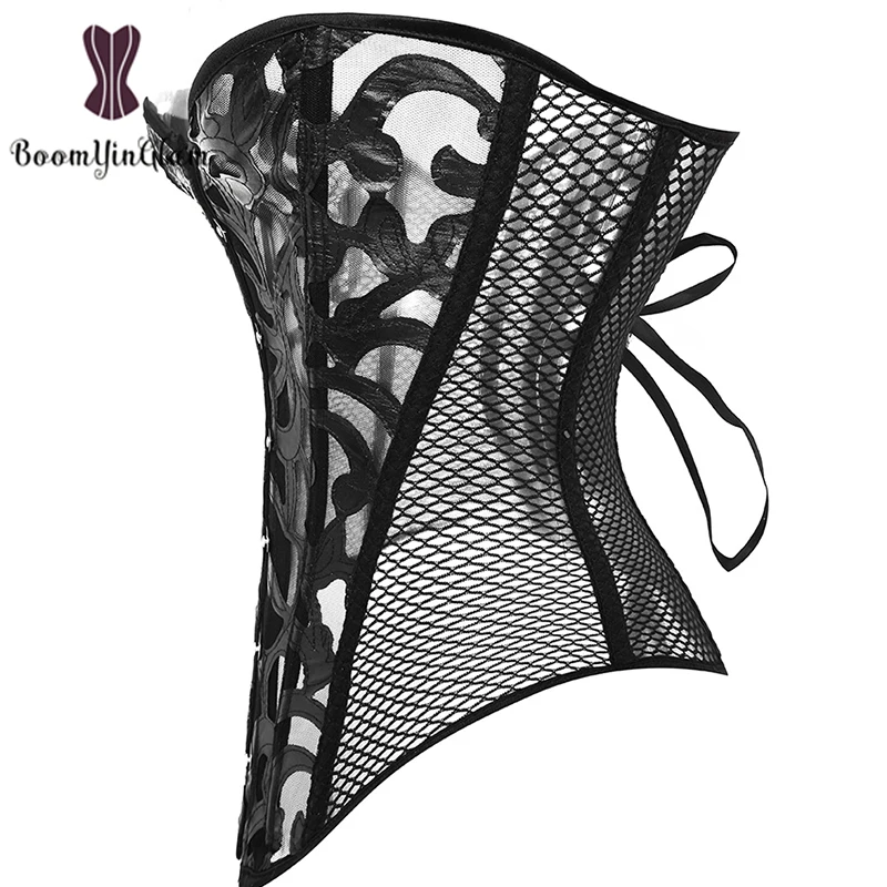 Wholesale price black/white sexy women bustier breathable slimimg body shapwear mesh net corset for summer size xs-6xl 930#