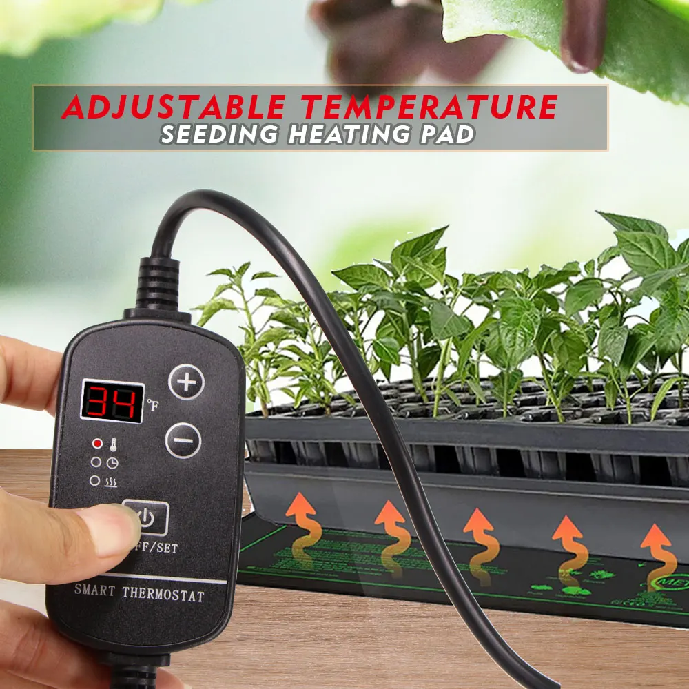 7-100W Jardín 16 ℃ hasta 45 ℃ Estera calefactora de plántulas con termostato ajustable para plantas de invierno, almohadilla calefactora para