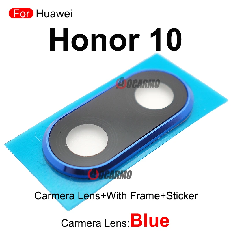 Honor 10 lite 10 Lite用リアカメラレンズ,フレーム付きブラック,シルバー,ブルーの交換部品