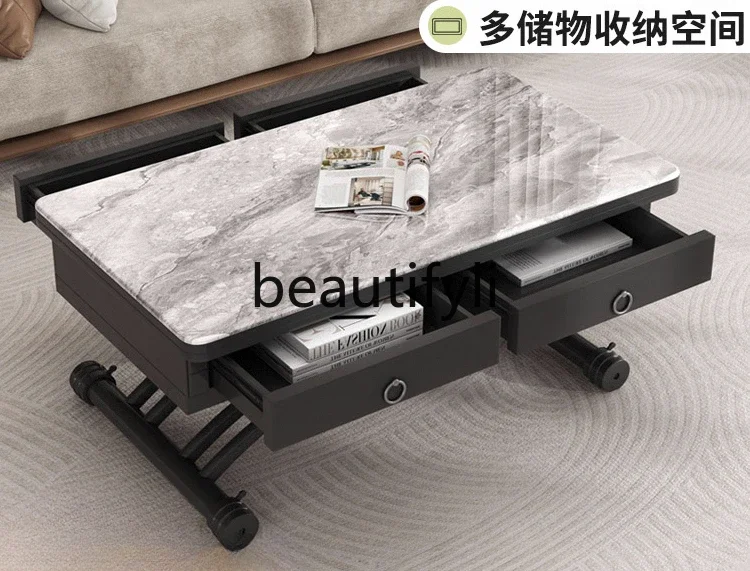 

Rock slab lift coffee table folding dining table dual-purpose square household multi-functional telescopic second dining table