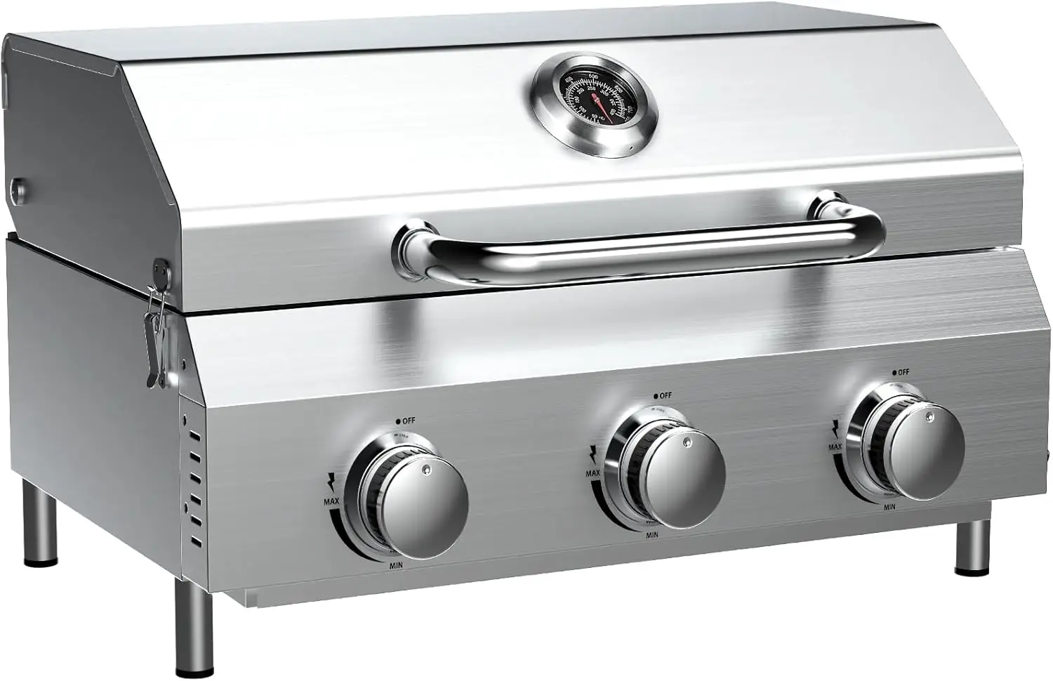 

3-Burner Tabletop Gas Grill, 30,000 BTU Portable Propane Grill with Heavy-Duty Thickened Grates & Stainless Steel Knobs, Compact