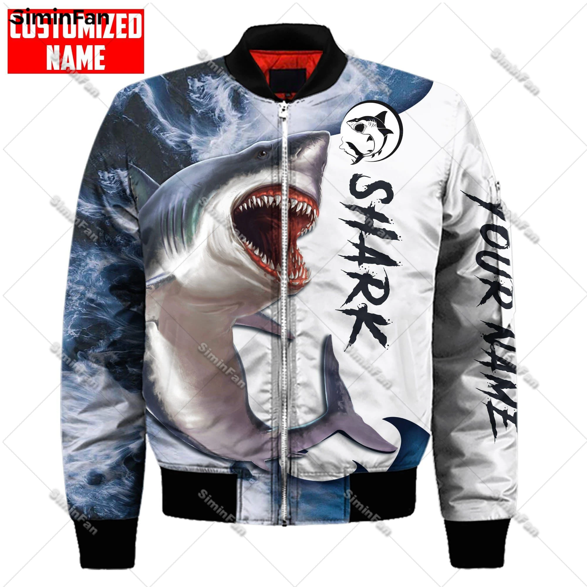 Love Shark 3D All Over Printed Bomber Jacket Men Winter Quilted Cotton Coat Unisex Windproof Outwear Female Top Flight Jackets